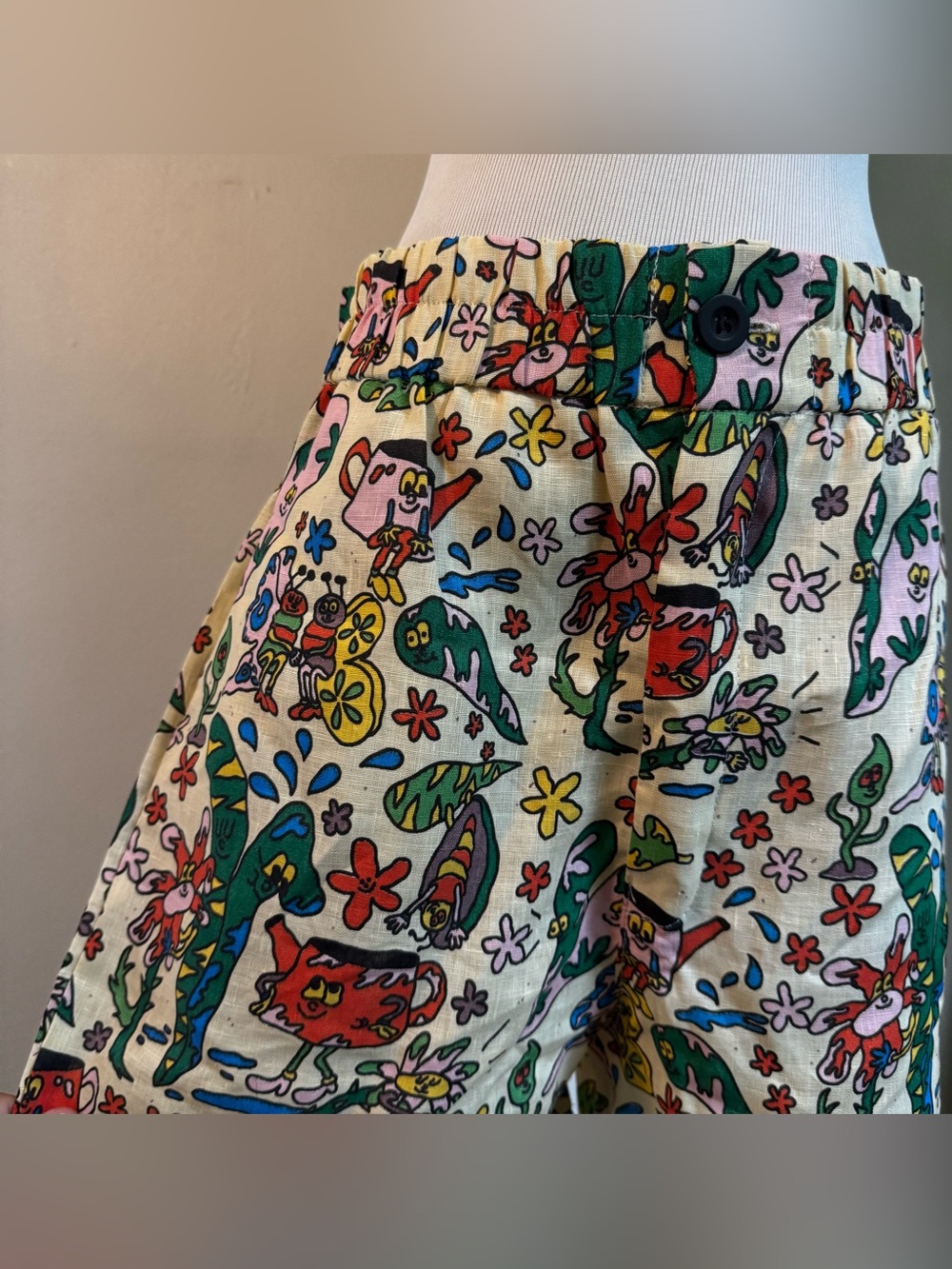 NOOWORKS - Colorful Floral Cartoon Print Linen Pants Size Small